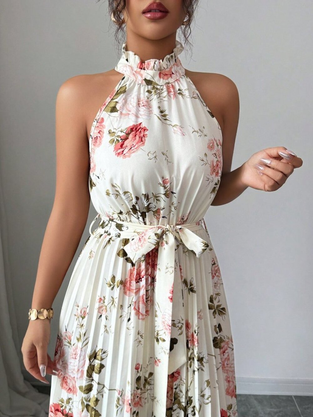 Multicolor Boho Women's Sleeveless V-Neck Flare Hem Printed Dress - Picture 5 of 6
